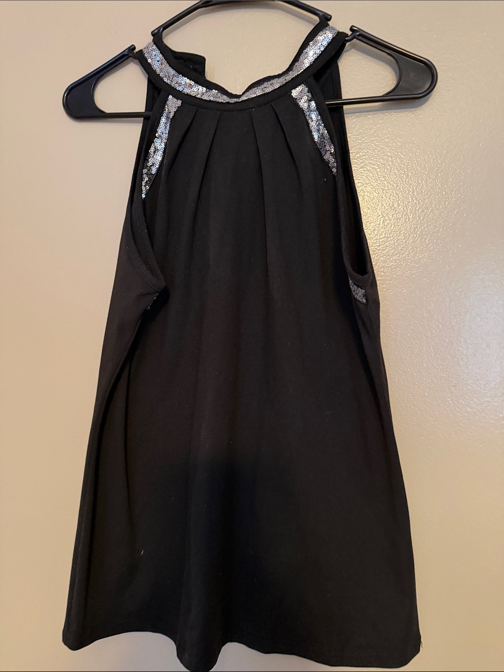 Black Halter Tank Top with Silver Sequin Trim